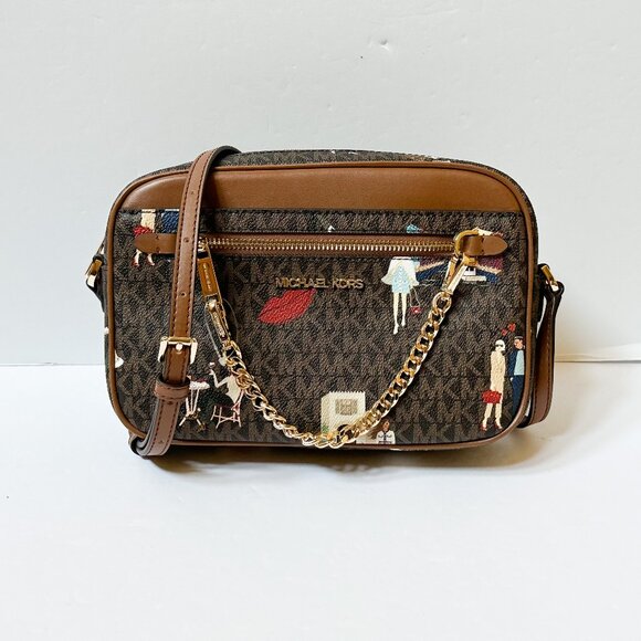 Michael Kors Jet Set Girls Chain Shoulder Crossbody Bag MK Brown Multi - Picture 1 of 7